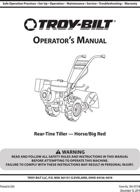 troy bilt tiller owners manual